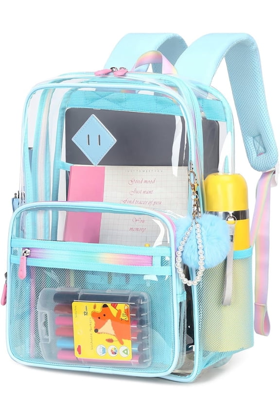 Heavy-duty transparent backpack for school, sporting events, concerts, suitable for ages 12 to 18