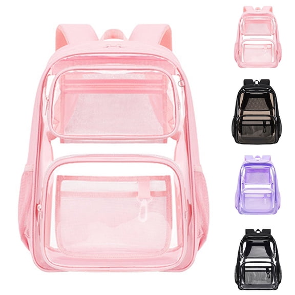 Clear Backpack Heavy Duty Transparent Bookbag Dual Separate Front Zipper Pockets Side Mesh Water Bottle Pockets Adjustable Shoulder Straps See Through Backpack for School Concert Sports Travel