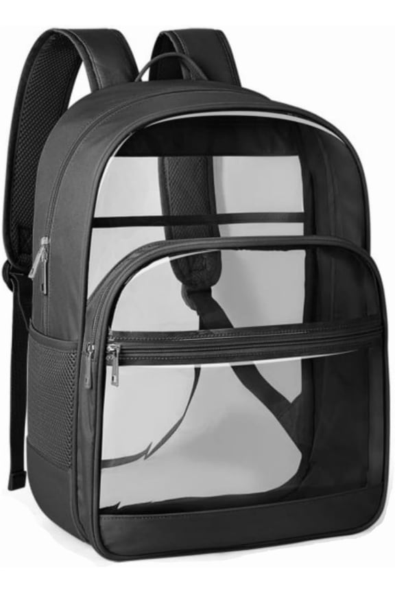 Clear Backpack, Heavy Duty Transparent Bookbag for School, Fabric & PVC Transparent Backpack with Reinforced Strap for Women Men, Capacity Clear Bag for College, Travel, Security, Black