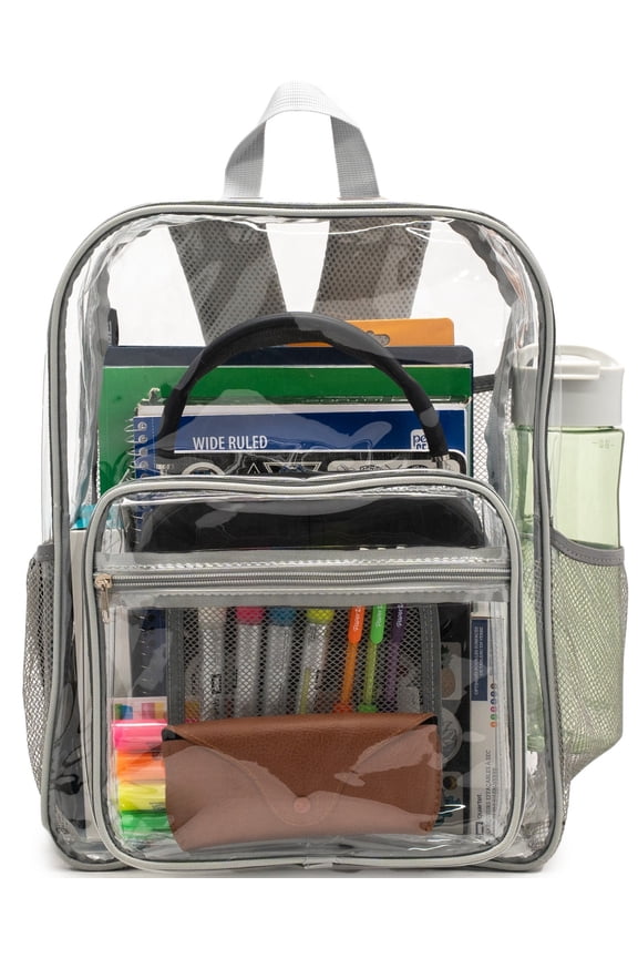 Clear Backpack – Heavy Duty Transparent Bookbag for Adults and Teens | School, Work, Travel, Stadiums (Gray)