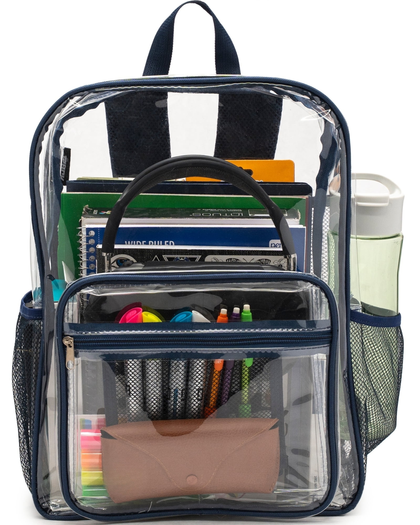JPACK Clear Backpack – Heavy Duty Transparent Bookbag for Adults and Teens | School, Work, Travel, Stadiums (Navy Blue)