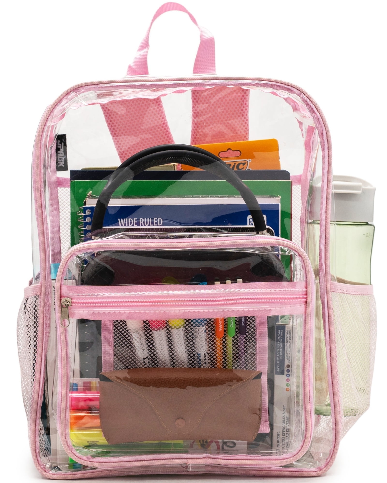 JPACK Clear Backpack – Heavy Duty Transparent Bookbag for Adults and Teens | School, Work, Travel, Stadiums (Pink)