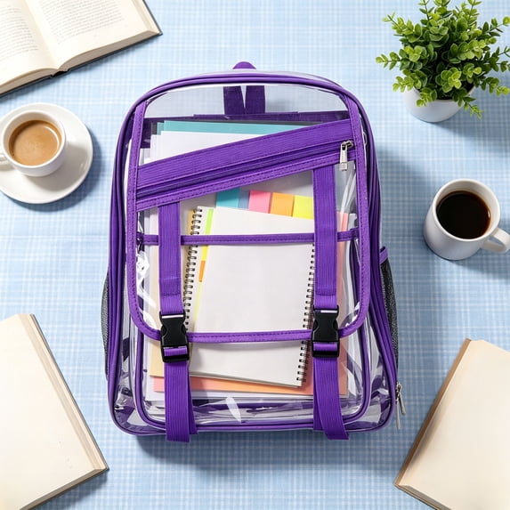 Clear Backpack, Heavy Duty Transparent PVC Backpack with Padded Straps, Stadium Approved See Through Bookbag for Travel, Work, and Daily Commute