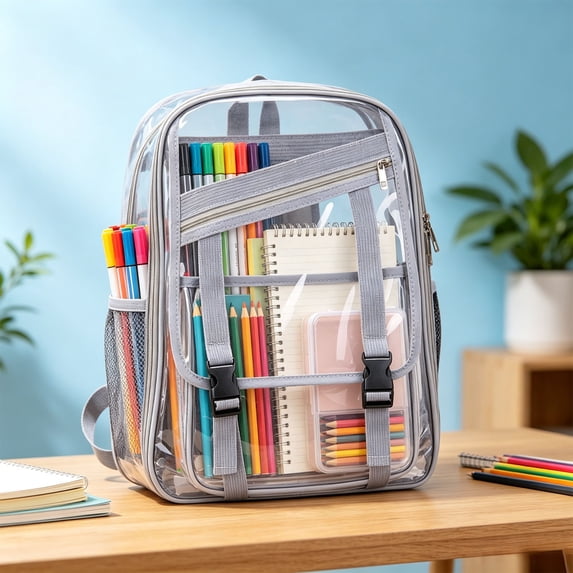 Clear Backpack, Heavy Duty Transparent PVC Backpack with Padded Straps, Stadium Approved See Through Bookbag for Travel, Work, and Daily Commute