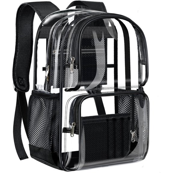 Clear Backpack Heavy Duty Transparent See Through Bag for College Work Travel ,Black