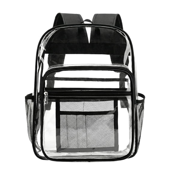 Clear Backpack, Large Capacity Transparent PVC Daypack, Heavy Duty Waterproof School Bag with Front Pocket & Side Mesh for Work Travel