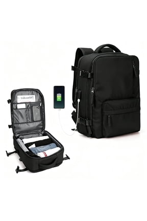 Backpack with USB Charging Port, Water Resistant Work Business Laptop Backpack, Airline Approved Carry On Bag for Man and Women, Black