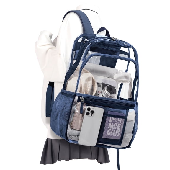 Clear Backpack for Women Men, Heavy Duty Transparent See Through Backpack, Waterproof Clear bookbag, Plastic Backpacks for School,Stadium Events,Travel,Festival,Work,Concert