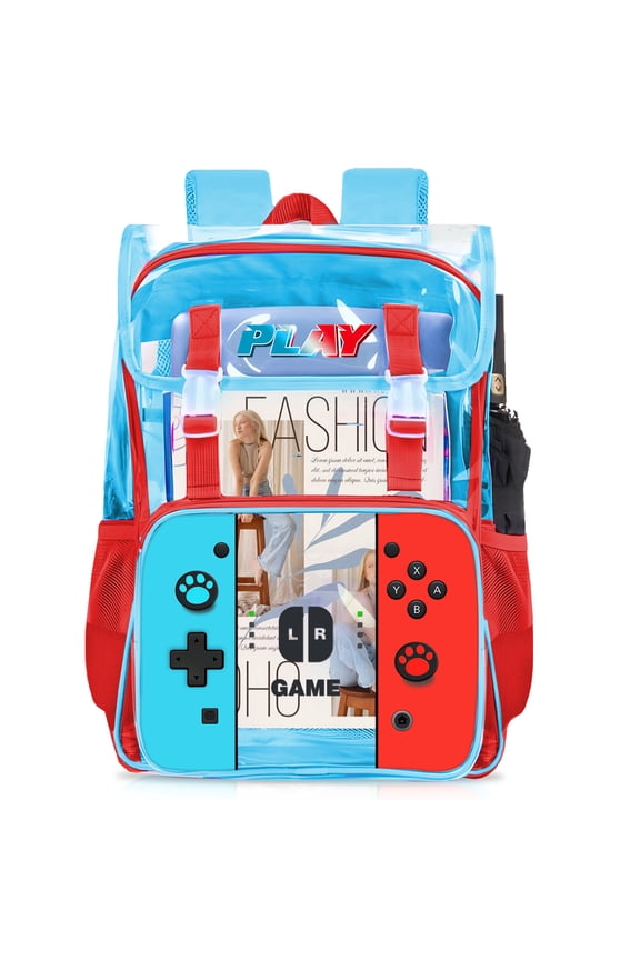 Clear Backpack for School - Gamer Kids Clear Backpack for Boys, Heavy Duty PVC Transparent Bookbag for Boys and Girls - Large Capacity See Through Bookbag for School, Stadium Events, Travel, Work