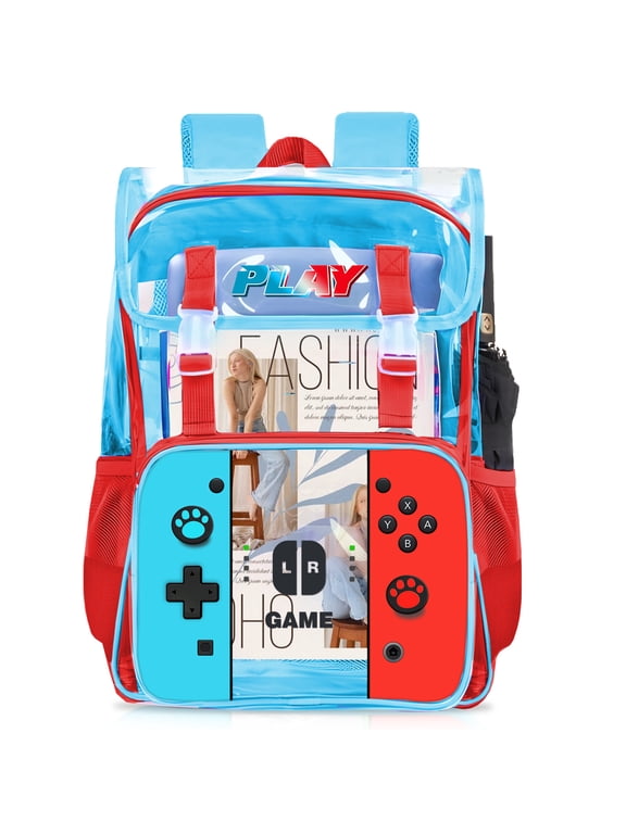 Clear Backpack for School - Gamer Kids Clear Backpack for Boys, Heavy Duty PVC Transparent Bookbag for Boys and Girls - Large Capacity See Through Bookbag for School, Stadium Events, Travel, Work