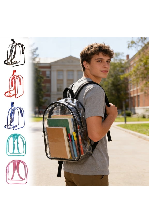 Clear Backpack for School and Stadium , PVC Transparent Bookbag with Large Capacity for A4 Books and 13 Inch Laptop, Waterproof Student Bag for Concerts, Sports Events, Travel