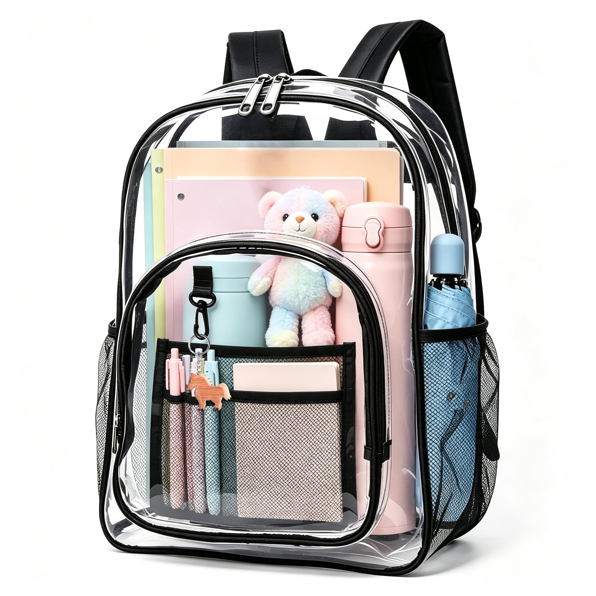 GARITIN Clear PVC Backpack, Heavy Duty Transparent See Through Bag for School Work Travel Security