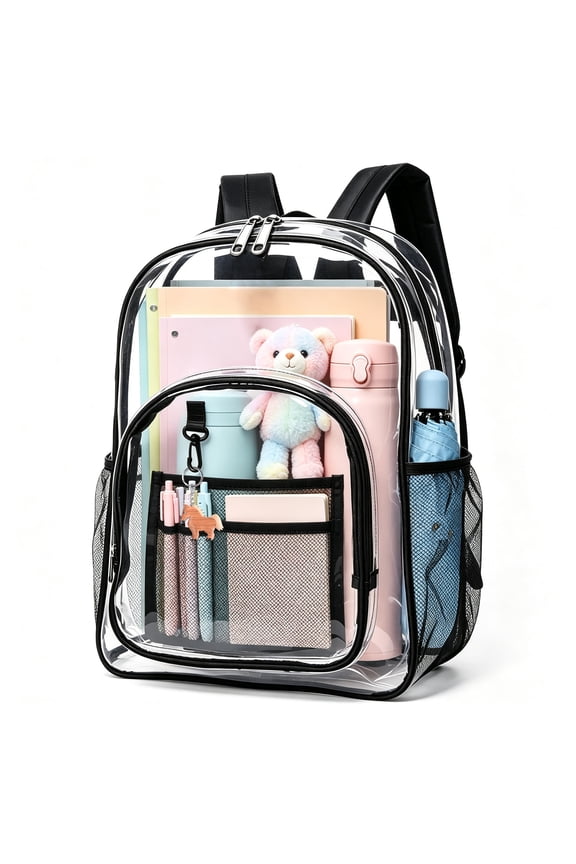 Clear PVC Backpack, Heavy Duty Transparent See Through Bag for School Work Travel Security