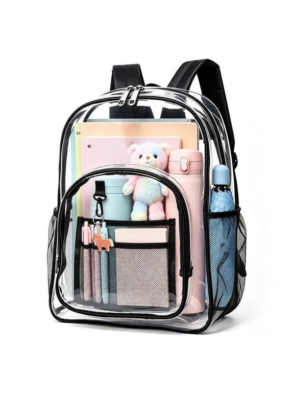 Clear PVC Backpack, Heavy Duty Transparent See Through Bag for School Work Travel Security