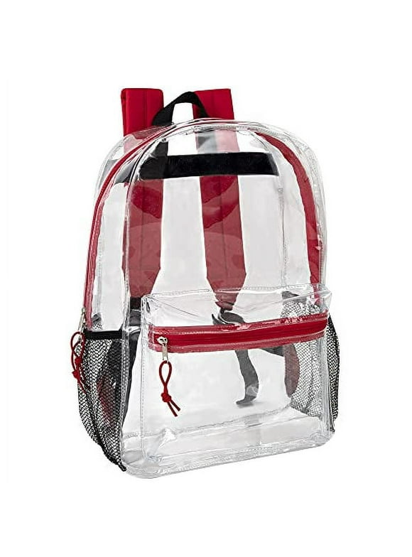 Clear Backpack With Reinforced Straps For Security & Sporting Events (Red)