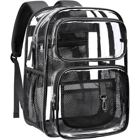 Clear Backpack for School - 17 inch Large Heavy Duty Clear Bookbag, See Through PVC Backpacks (for age 12 above) - Black