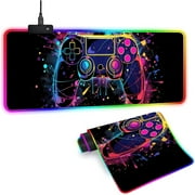 XL Led Gaming Mouse Pad with 14 Light Modes - Light Up Gamer Mouse Pad,31.5 x 11.8in Non-Slip Gamepad Style RGB Large Gamer Mousepad,Black Long Glowing Gaming Accessories for Desk,Waterproof