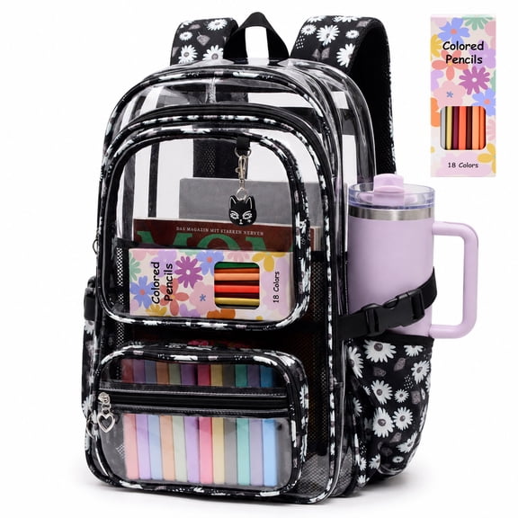 Clear Backpack for School, Large PVC Clear Book Bag Heavy Duty Stadium Colleges, Black