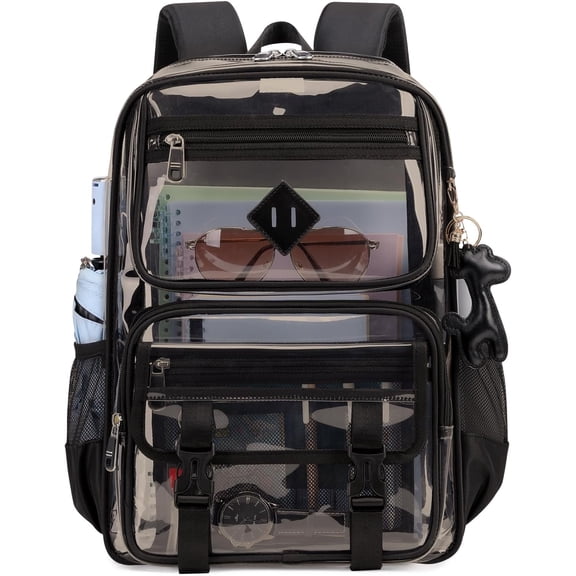 Clear Backpack for School, PVC Clear Bookbag Heavy Duty Transparent Backpack for Stadium Events See Through Bag