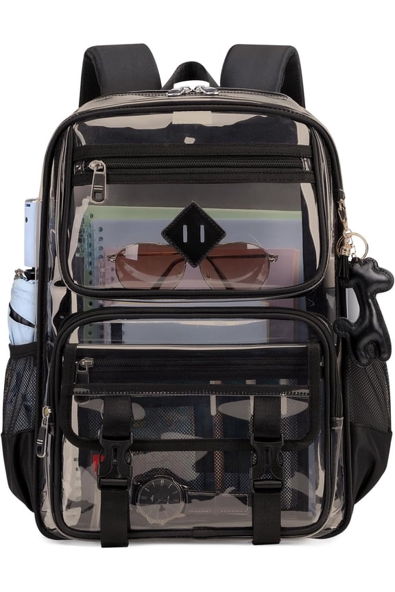 Clear Backpack for School, PVC Clear Bookbag Heavy Duty Transparent Backpack for Stadium Events See Through Bag