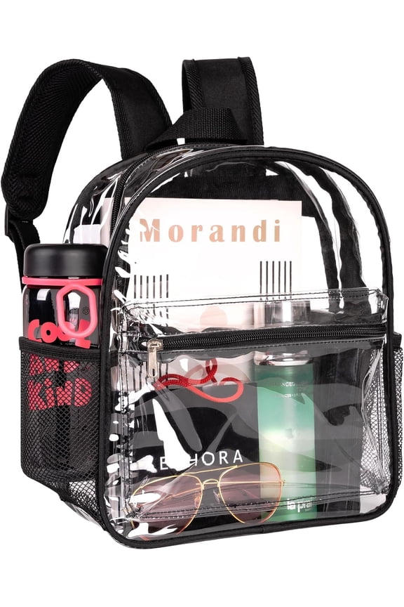 Clear Backpack for Stadium Approved 12x12x6, Small Size See Through Bag, PVC Transparent Backpack for Festival  Event Concerts (BLK)
