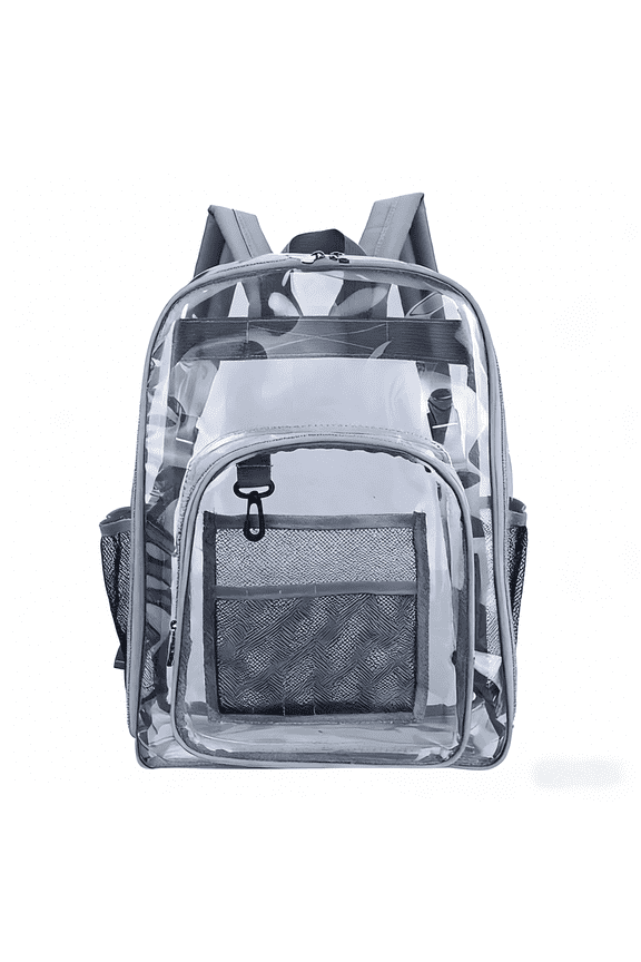 Clear Transparent Backpack, Heavy Duty PVC See Through Bag for Stadium Events, Travel, Work and Daily Use,Gray