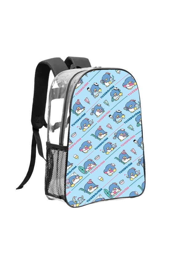 Clear Backpack with Dual Side Mesh Pockets, YST25ZY Tuxedo Sam Lightweight See Through PVC Bag for Travel School Sports