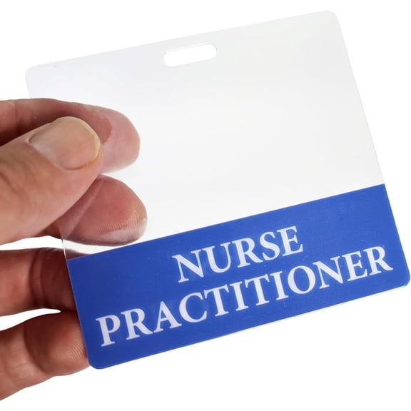 Clear Nurse Practitioner Badge Buddy Horizontal - Hospital & Nurse ID Backer Card - Transparent Title / Role Identifier - Wear Behind Medical Name Badge on I’D Reel or Lanyard by Specialist ID (Blue)