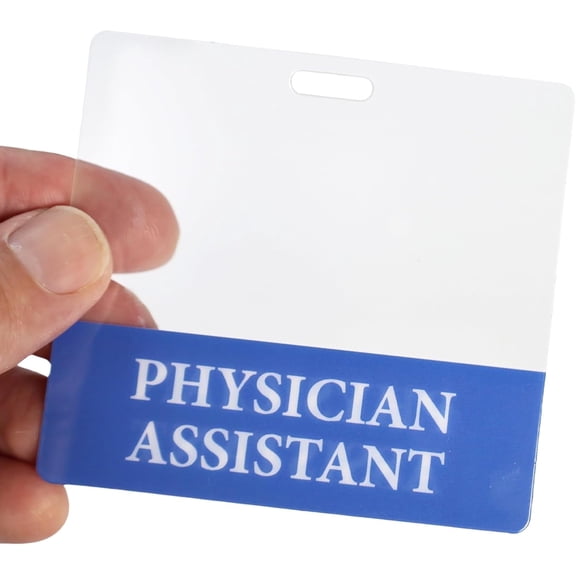 Clear Physician Assistant Badge Buddy Horizontal - Hospital & Nurse ID Backer Cards - Transparent Title / Role Identifier - Wear Behind Medical Name Badge on I’D Reel or Lanyard (Blue)