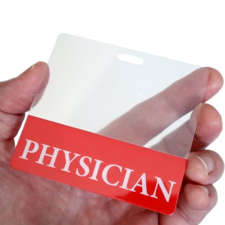 Clear Physician Badge Buddy Vertical - Hospital & Nurse ID Backer Cards - Transparent Title/Role Identifier - Wear Behind Medical Name Badge on I’D Reel or Lanyard by Specialist ID (Red)