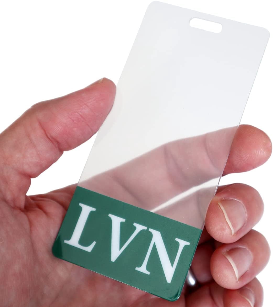 Clear LVN Badge Buddy Vertical - Hospital & Nurse ID Backer Cards - Transparent Title/Role Identifier - Wear Behind Medical Name Badge on I’D Reel or Lanyard by Specialist ID (Green)