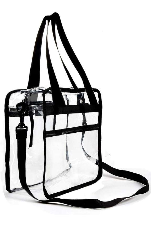 Clear Bag 12 X 12 X 6 , Stadium Approved , Clear Tote Bag , Heavy Duty , Shoulder Straps and Zippered Top and Inside