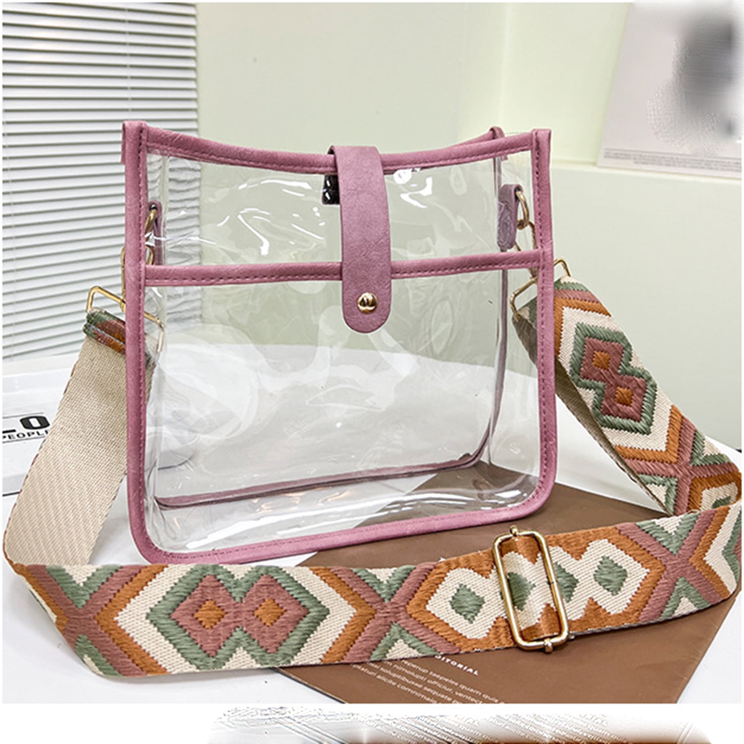 Fashion Clear Crossbody Bag Small PVC Clear Purse Clear Messenger Bag  Stadium Bags, Pink