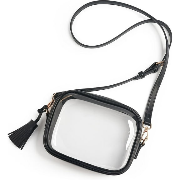 Clear Bag Stadium Approved, PVC Transparent Crossbody Purse Small Clear Crossbody Bag with Adjustable Shoulder Strap-Black