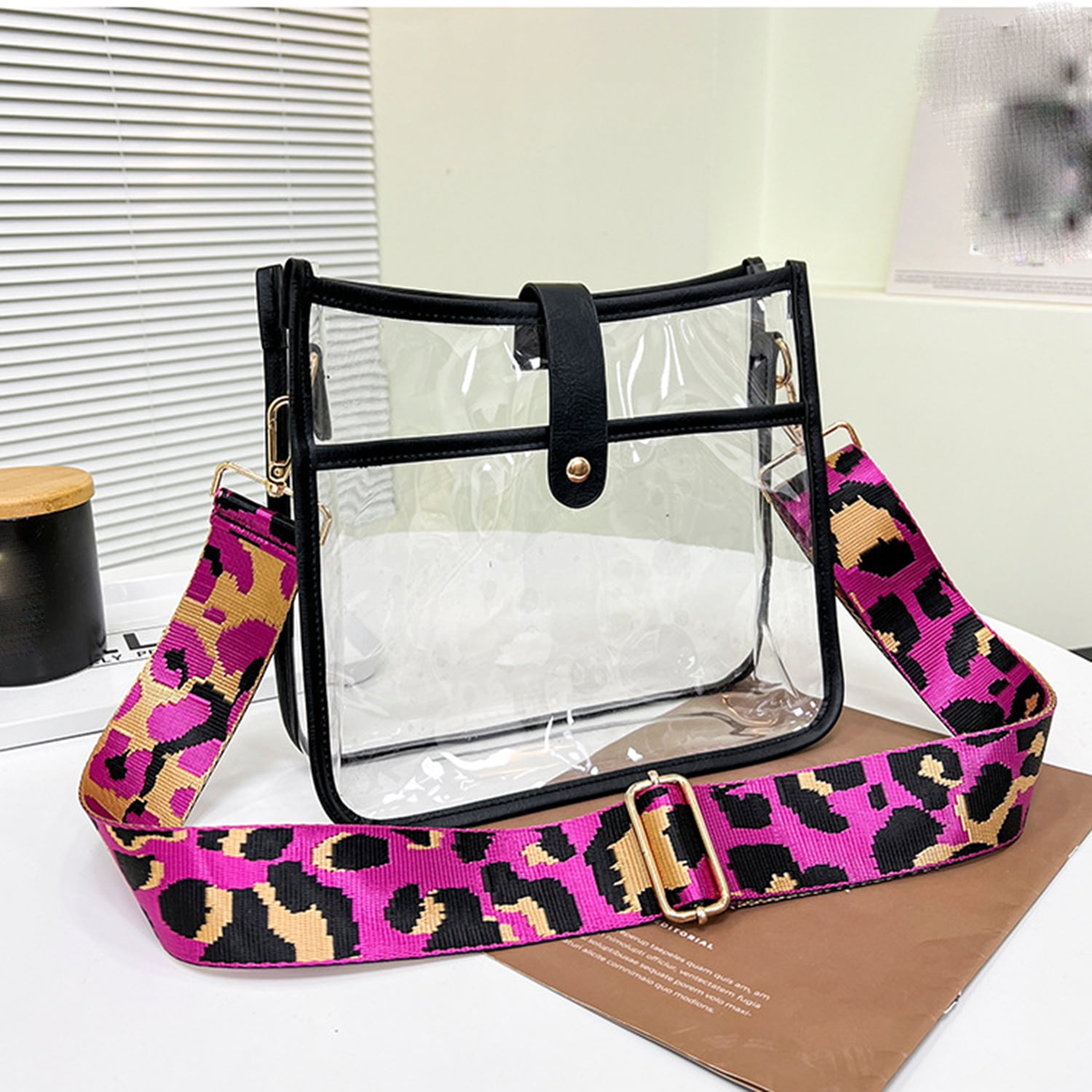 Clear Bag Stadium Approved TPU Clear Purses Extra Inside Pocket Crossbody Bag Adjustable Strap for Concert Sporting Events Black