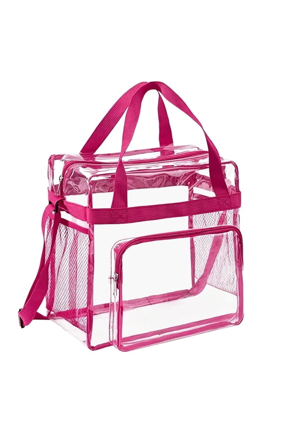 Clear Bag for Stadium Events 12x12x5 Transparent Tote with Zipper Crossbody Shoulder Bag Large Clear Purse for Concert Festival Travel Beach Women,Pink