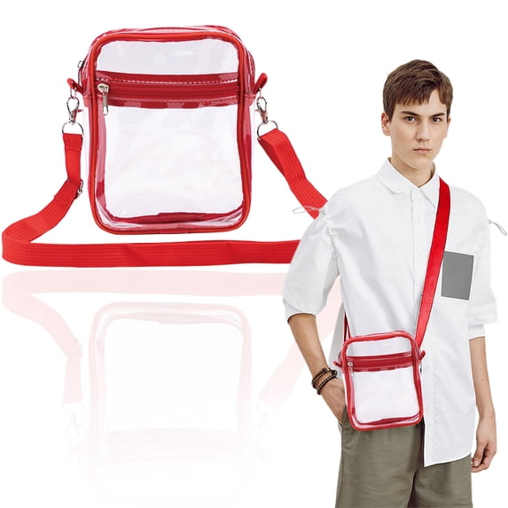 Clear Bag for Stadium Events, Clear Purses for Women Men, Transparent Crossbody Bag, See Through Sling Backpack, Belt Bag for Concerts Sports Festivals, Red