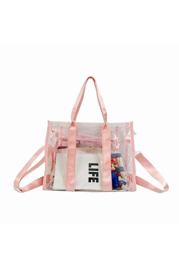 Clear Bag Women Stadium Event Tote Bag PVC Transparent Crossbody Beach Bag Storage Organizer Concert Sports(pink)