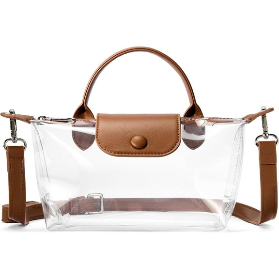 Clear Bag for Stadium Approved Small Crossbody Purse Handbags for Concerts Sports Events-Brown