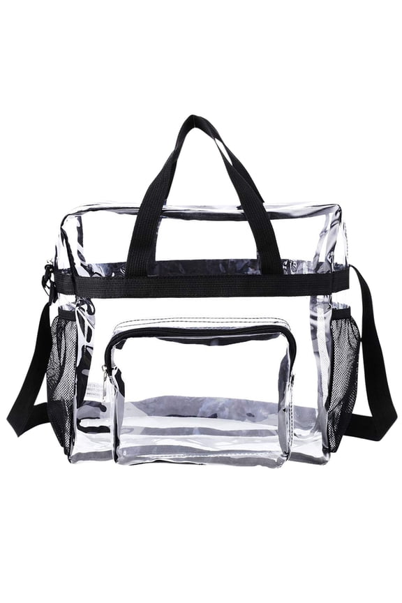 Clear Bag for Stadium Events, 12x6x12 inches Tote Bag with Detachable Reinforced Strap for Sports Concert and Work(Black)