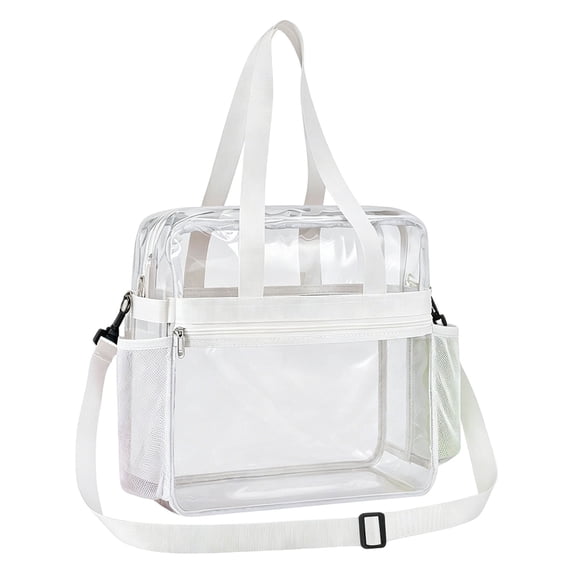 Clear Bag for Stadium Events, 12x6x12 inches Tote Bag with Detachable Reinforced Strap for Sports Concert and Work(White)