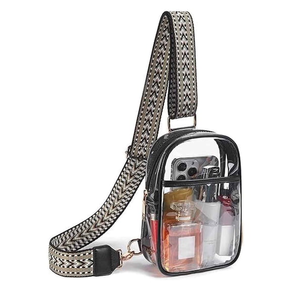 Clear Bag for Stadium Events Clear Concert Bag Purse for Women Men Clear Crossbody Sling Bag Stadium Approved Sports - black