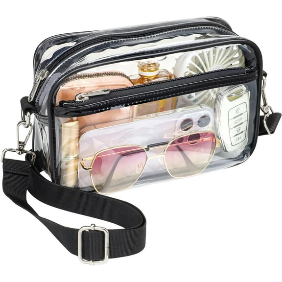 Clear Bag for Stadium Events - Clear Purses for Women Stadium Crossbody Concert Bag for Game Day, Sports, Festival-Black