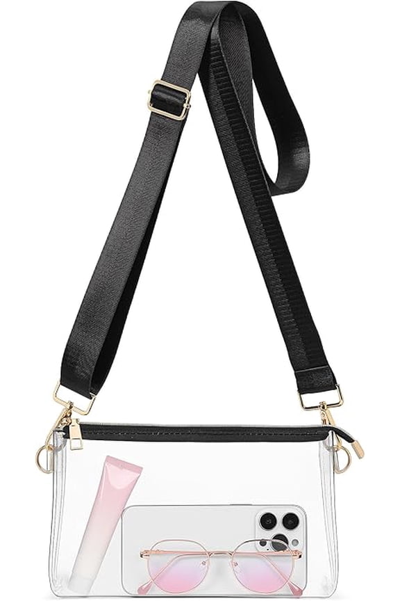 Clear Bag for Stadium Events, Clear Purses for Women Stadium Crossbody, Transparent Handbag for Concerts & Sports Fan-Black