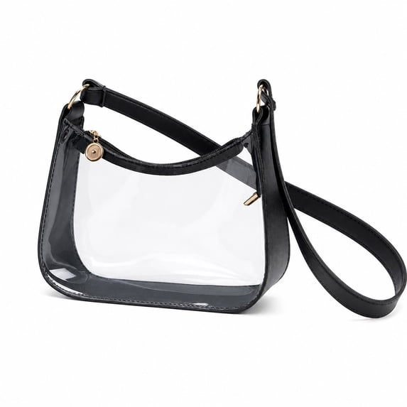 Clear Bag for Stadium Events Clear Sports Fan Handbags Purses, Unisex 0.4 mm Thickened Waterproof PVC, Approved for Concerts, Game Days, Black-B