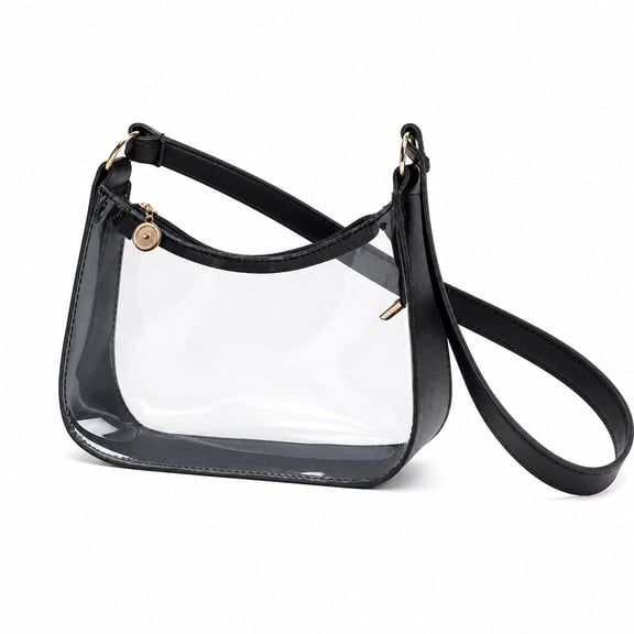 Clear Bag for Stadium Events Clear Sports Fan Handbags Purses, Unisex 0.4 mm Thickened Waterproof PVC, Approved for Concerts, Game Days, Black-B