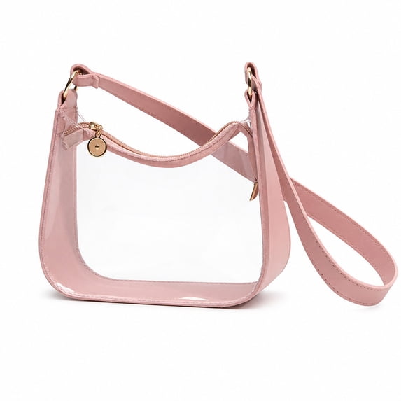 Clear Bag for Stadium Events Clear Sports Fan Handbags Purses, Unisex 0.4 mm Thickened Waterproof PVC, Approved for Concerts, Game Days, Pink-B