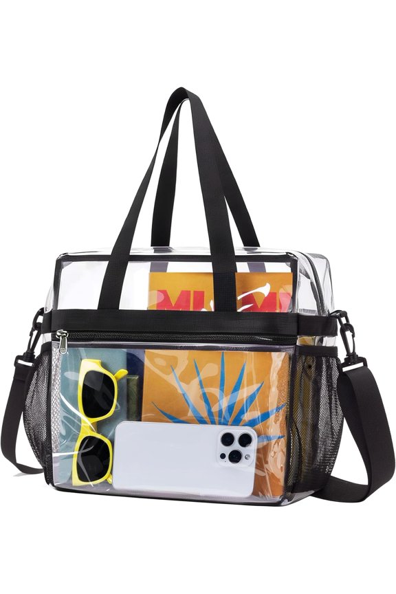 Clear Bag for Stadium Events Founctional 12x6x12 Stadium Approved Clear Tote Bag with Adjustable & Detachable Strap