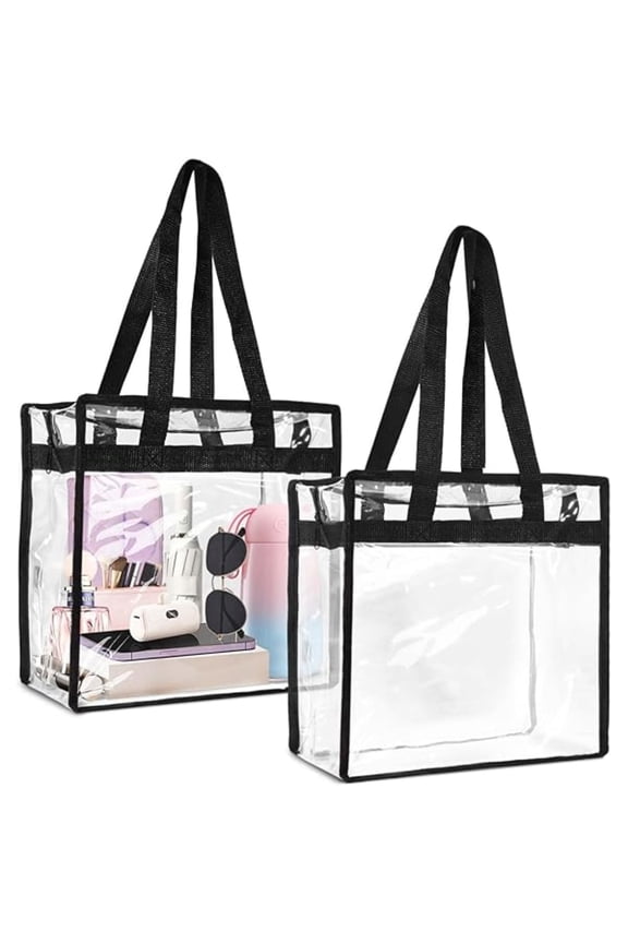 Clear Bags for Women Clear Tote Bags 2Pcs, Large Capacity Plastic Beach Bags with Handles,Clear Bag for Gym Concert Sports 11.8*11.8*5.91in
