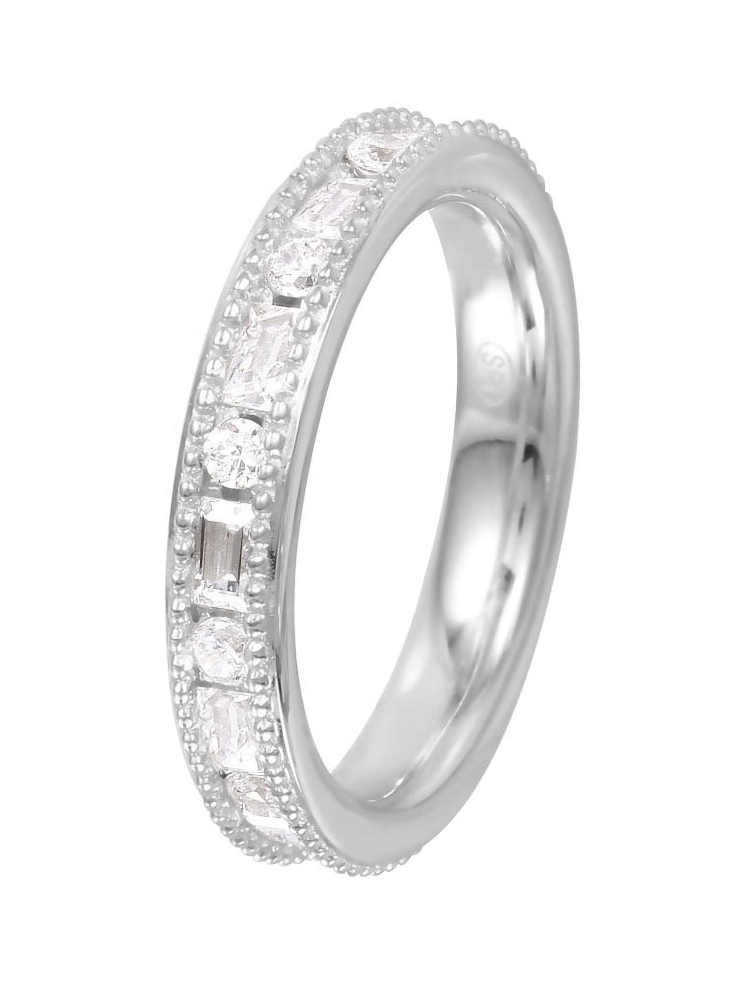 Clear Baguette Round Chanel Set Cubic Zirconia Beaded Edges Eternity Ring Sterling Silver Size 7, Women's, Grey Type